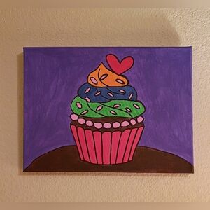 9x12 Hand Painted Cupcake Canvas Art Pop Art Heart Signed A.R. Melton 2026 NEW